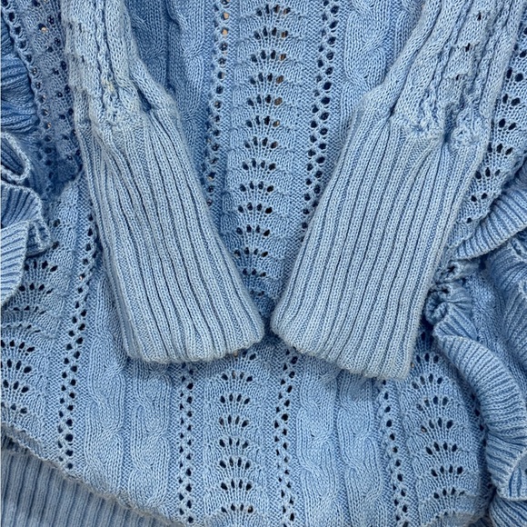 Women's Blue Ruffled Sweater - Picture 5 of 5